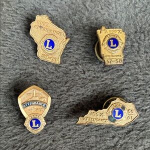 Lot of 4 Vintage Lions Club Gold and Blue Attendance Pins